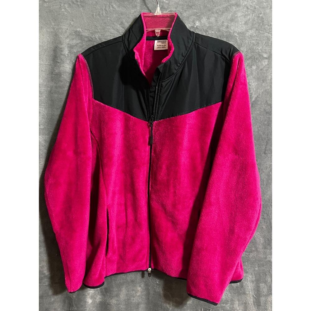 Danskin Now XL 16-18 Magenta Quartz Fleece Jacket Black Yoke Full Zip